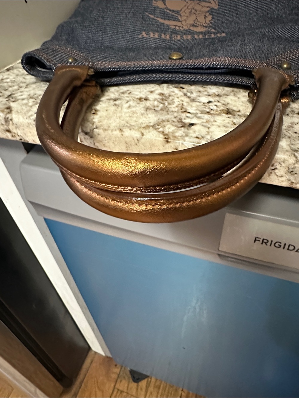 Burberry Denim Shoulder Tote in Dark Blue with Brown Accents - Picture 8 of 11